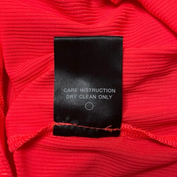 H:ours Neon Coral Ribbed Bodycon Mini Dress XS NWT Curve Hem Zip Back - Picture 6 of 6